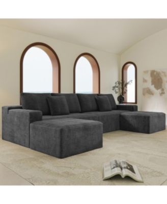  Grey 4PC Modular Corduroy Sectional Sofa - No Assembly Required