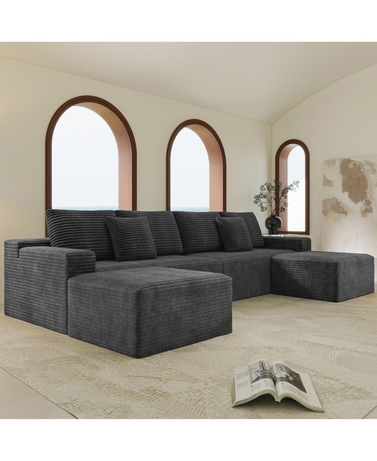 Streamdale Furniture Streamdale Grey 4PC Modular Corduroy Sectional Sofa - No Assembly Required
