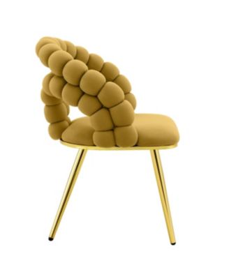 Streamdale Set of 2 Yellow Velvet Dining Chairs with Gold Legs