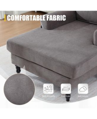 Streamdale Modern Minimalist Chenille Chaise Lounge Recliner Sofa with Wooden Legs & Side Pockets