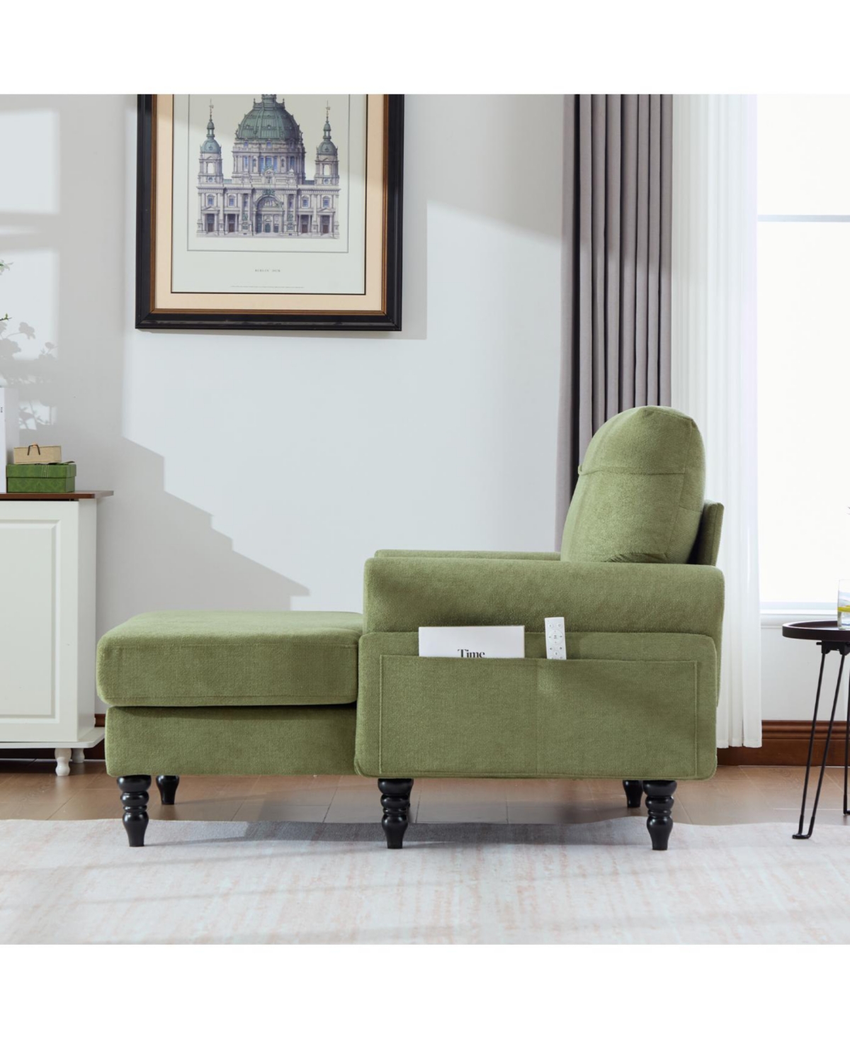 Streamdale Furniture Streamdale Modern Minimalist Chenille Chaise Lounge Recliner Sofa with Wooden Legs & Storage Pockets