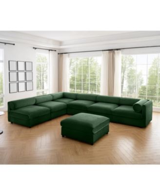 Streamdale Modern 6-Piece Modular Sectional Sofa with Storage - Soft Green Chenille
