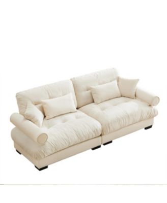  Modern Two-Seater Velvet Sofa with Pillows, Cream