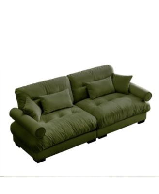 Streamdale Modern Two-Seater Velvet Sofa with Pillows, Olive Green
