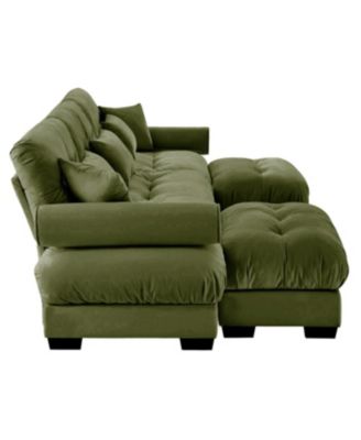 Streamdale U Shape Modular Sectional Sofa Couch with Two Ottomans, Olive Green