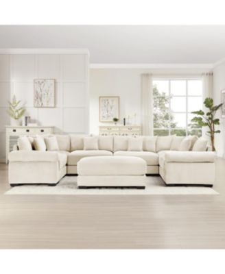 Streamdale Oversized Cloud Modular Sectional Couch with Ottoman, Cream