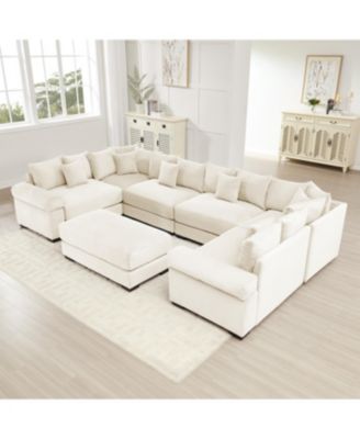 Streamdale Oversized Cloud Modular Sectional Couch with Ottoman, Cream