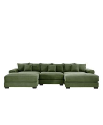 Streamdale 130" Oversized Cloud Modular Sectional Couch, Premium Corduroy, 3-Seater, Green