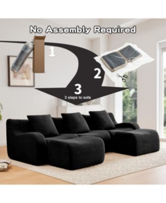 Streamdale U-shaped Soft Teddy Fabric Boneless Sofa, Assembly Chaise, Black