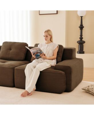 Streamdale 82" Modern L-Shaped Corduroy Sectional Sofa with Movable Ottoman, Brown