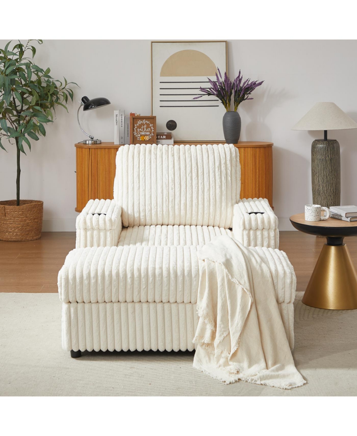 Streamdale Furniture Streamdale 42.5" Corduroy Single Recliner with Pillow, Cup Holder, Storage Footrest