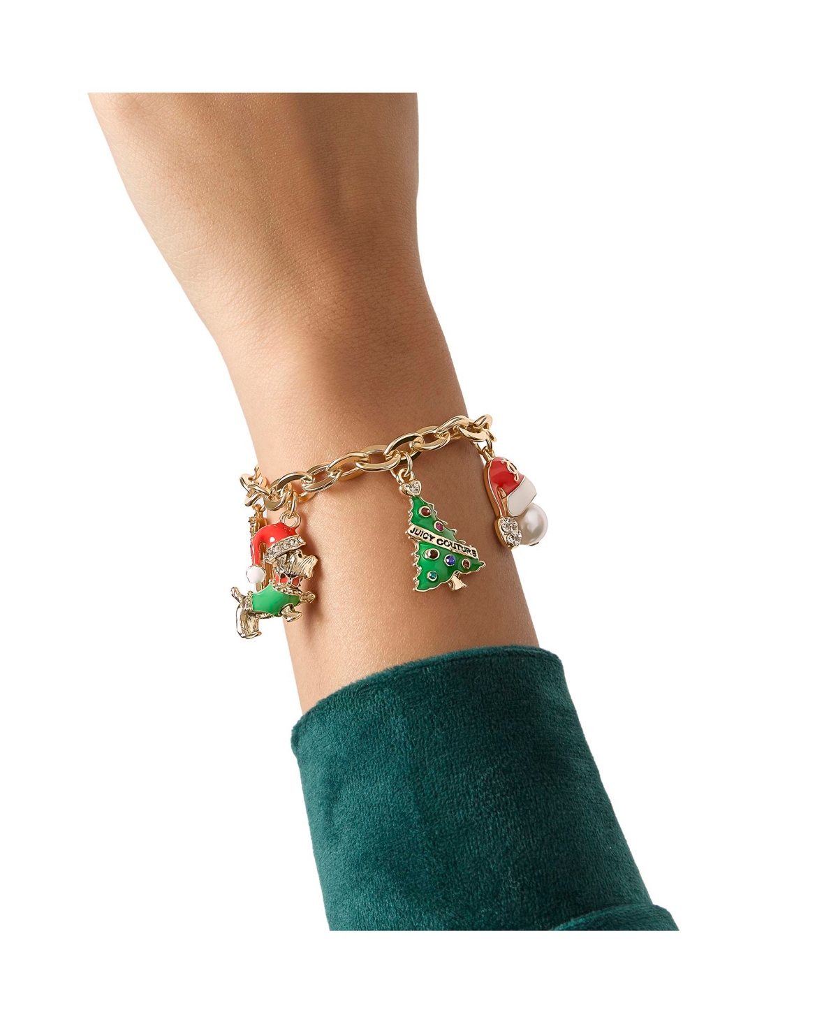 Juicy Couture Holiday Charm Bracelet, Gold Tone Enamel Christmas Motifs
