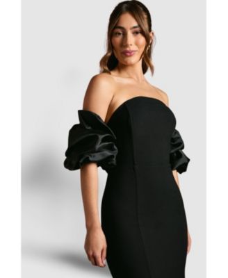 Women's Puff Sleeve Bardot Fishtail Maxi Dress