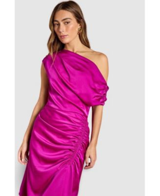 Women's Satin One Shoulder Midi Dress