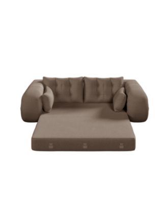 Human Dog Bed, Lazy Sofa Couch, 78.7" Foldable Sofa Bed, 3-in-1 Teddy Fabric Foam Sleeper Sofa Bed, Brown