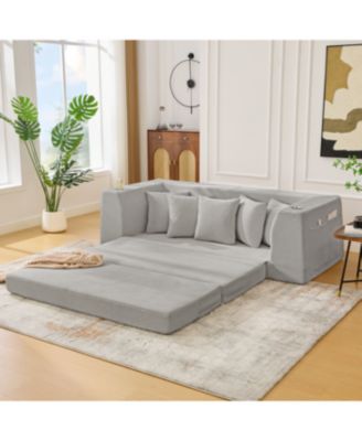  Corduroy Convertible Sofa Bed Loveseat with 5 Pillows, Side Pocket, No Assembly