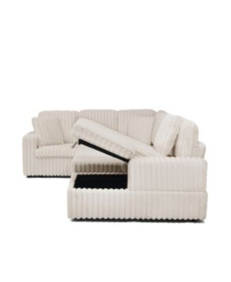 Streamdale Beige Corduroy Striped U-shaped Sofa with Pull-out Bed & Storage Chaise
