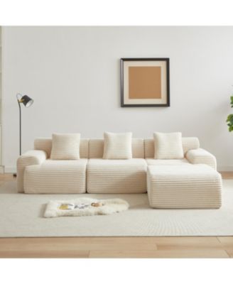 Streamdale Corduroy Modular Sofa with 4 Configurable Modules & 3 Pillows