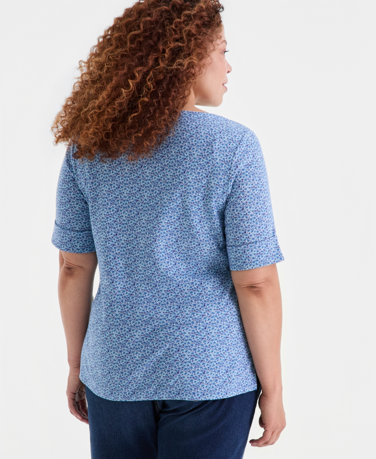 Style & Co Plus Boat-Neck Elbow Sleeve Cotton Top, Exclusively at Macy's