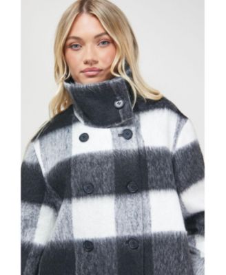 Women's Brushed Check Funnel Neck Coat