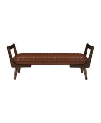Streamdale 52" Mid Century Walnut Bench with Channeled Upholstered Footrest Stool