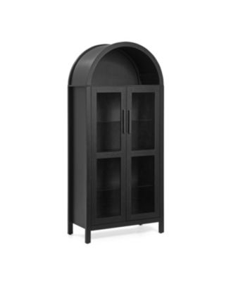 Streamdale Modern Retro Wooden Storage Cabinet with Adjustable Glass Partitions - Black