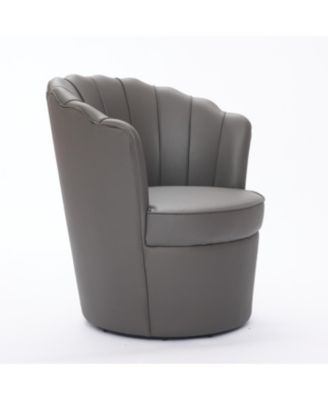 Streamdale Gray Petal Swivel Chair - Genuine Leather Wing-Back Desk Chair, Curved Design