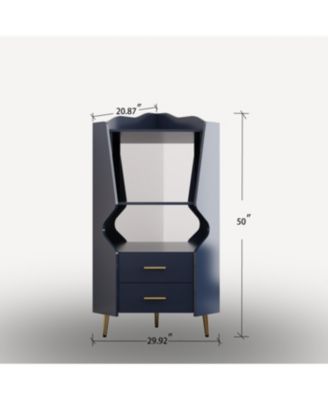 Streamdale Wooden Corner Bar Cabinet with Shelves and Drawers, Mirrored Back, Blue