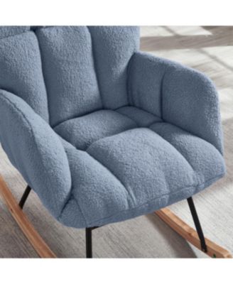 Streamdale Light Blue Teddy Fabric Glider Rocking Chair with Metal Frame