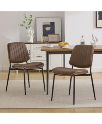 Dining Chairs Set of 2 Mid Century Modern Retro Faux Leather Chair (Brown PU)