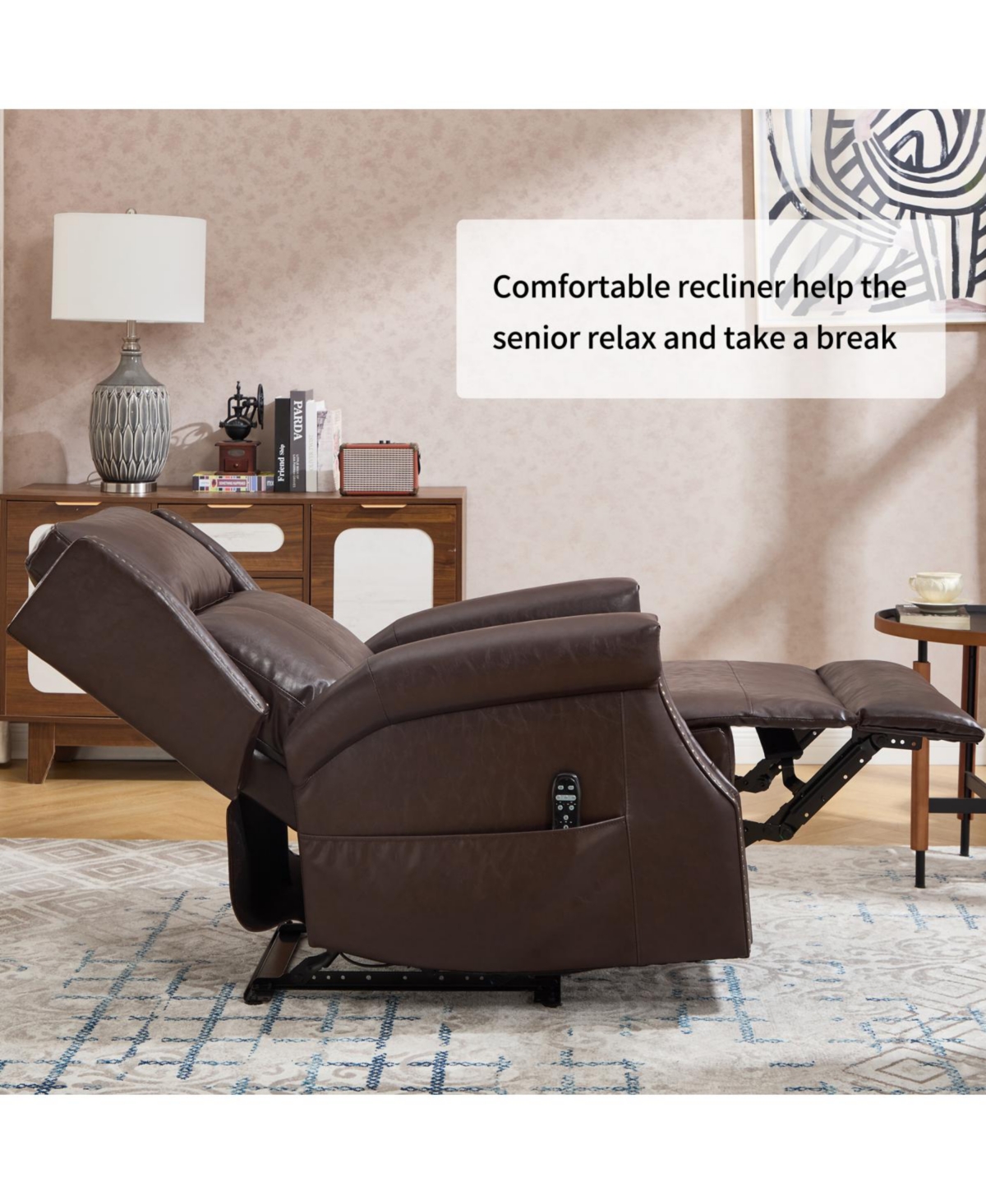 Streamdale Brown Faux Leather Manual Recliner Chair with 8 Vibrating Nodes & 3 Massage Modes