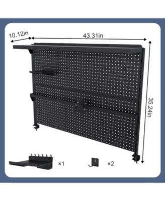 Desk Pegboard with Monitor Stand, 43x35 Inch Organizer, Black