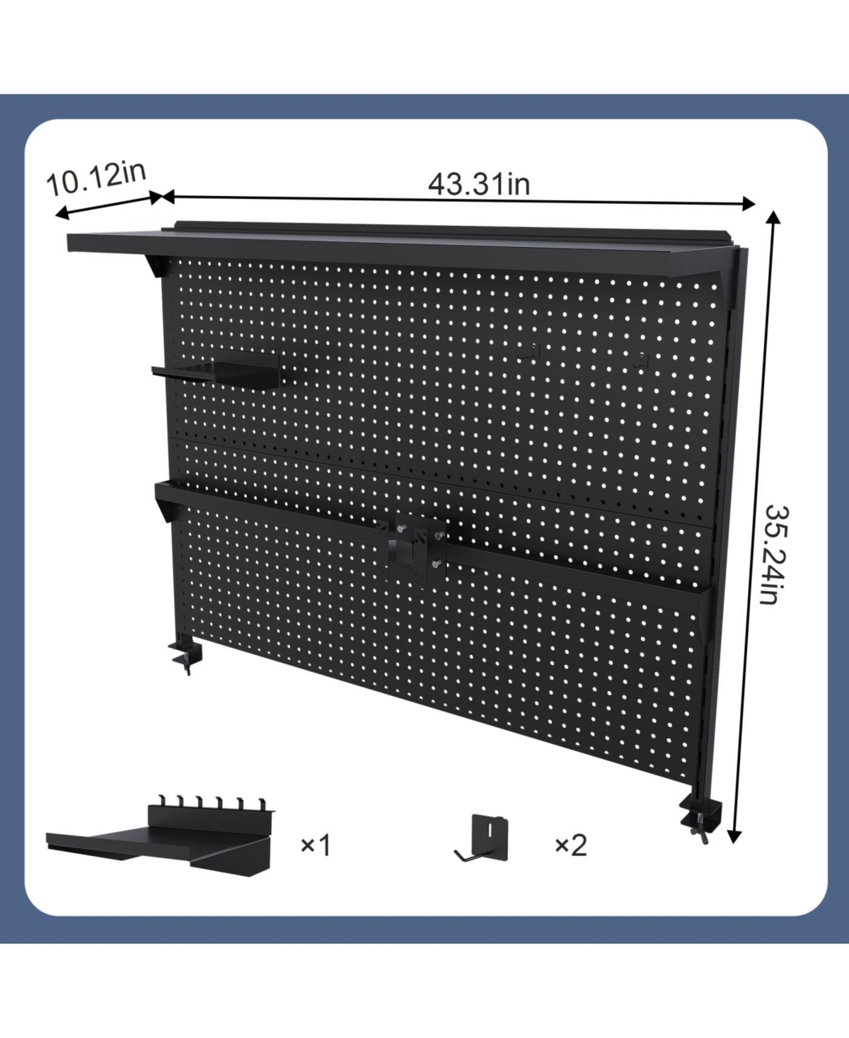 Streamdale FurnitureClamp-On Desk Pegboard with Monitor Stand, 43x35 Inch Organizer, Black