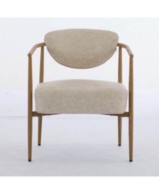 Streamdale Beige PU dining/living/bedroom chair with foam seat/back, metal frame, wood grain visual.