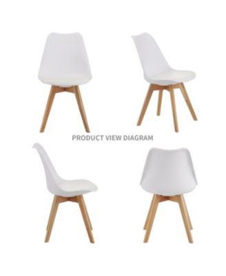Streamdale Set of 4 White Medieval Modern Dining Chairs with Wooden Legs