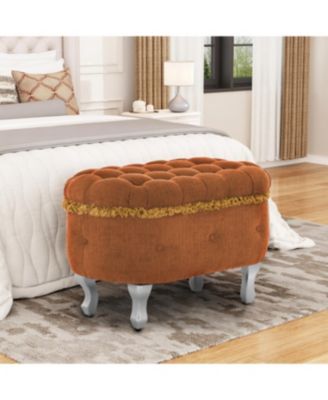 Streamdale Blue 29.5'' Storage Bench with Button-Tufted Fabric Upholstery and Fringe