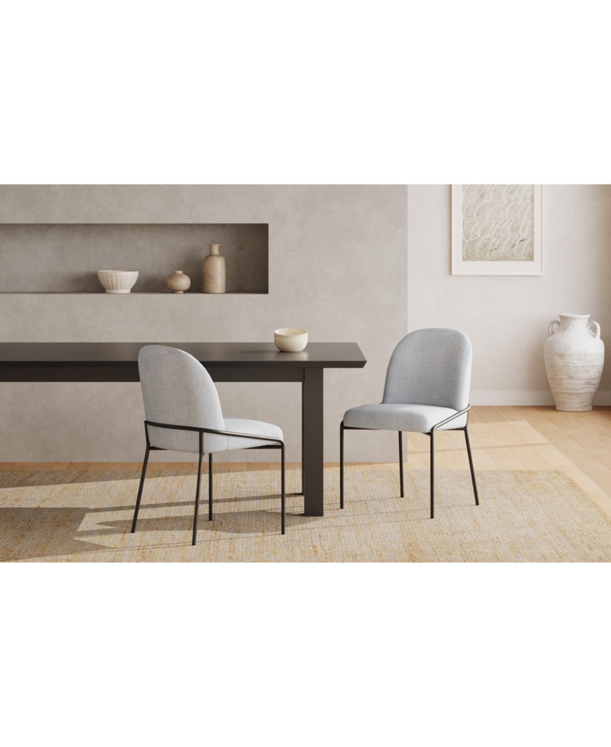 Streamdale Modern Dining Chair Set of 2, Light Grey Linen Fabric, Bronze Frame