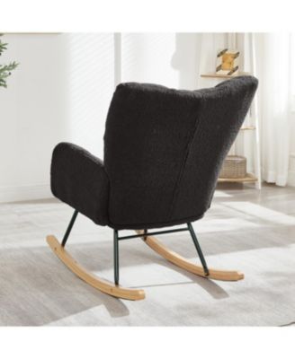 Streamdale Teddy Fabric Glider Rocking Chair with Metal Frame - Dark Gray