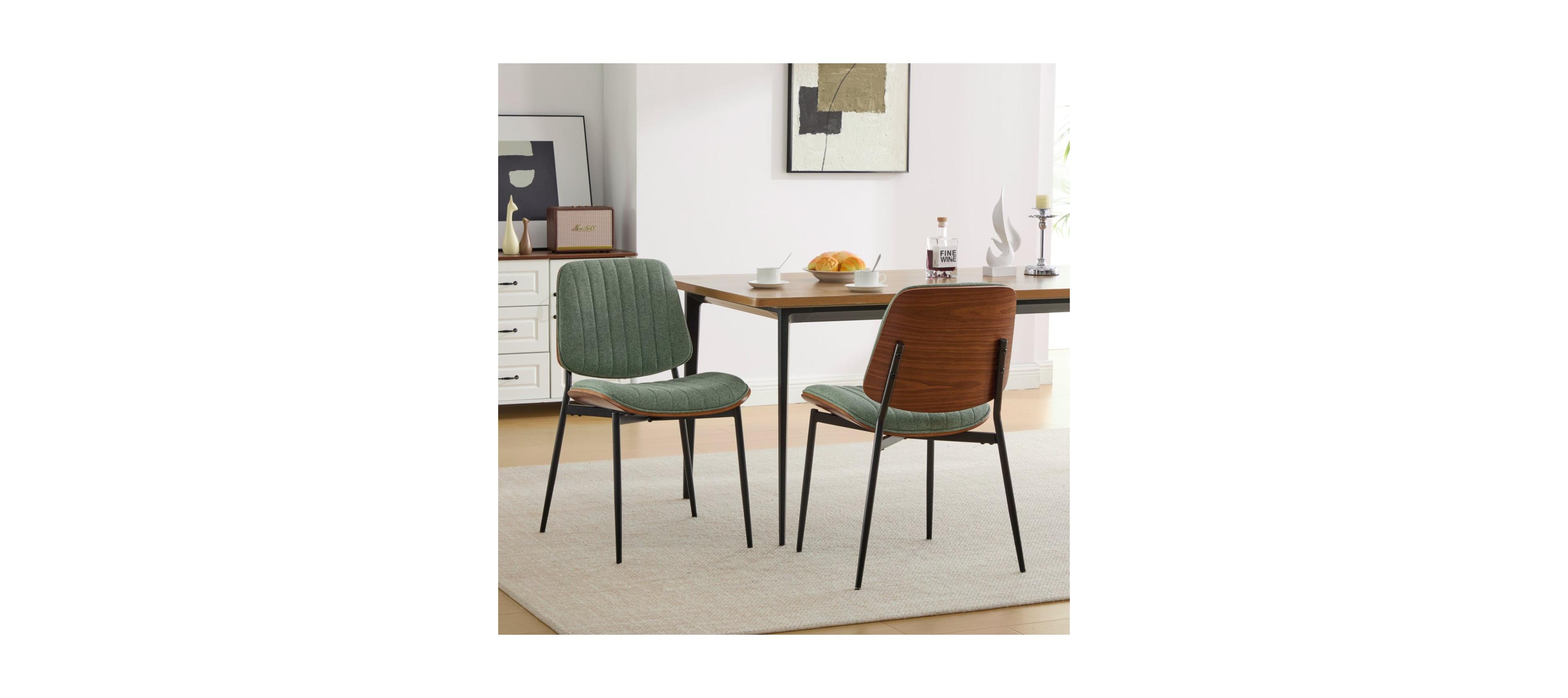 Streamdale Furniture Dining Chairs Set of 2 Mid Century Modern Retro Linen Chair (Olive Green)