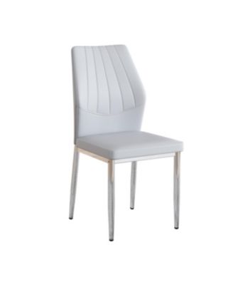 Streamdale Set of 4 Light Gray & Silver Dining Chairs, 37" High, Ergonomic PU Backrest