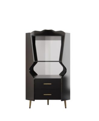 Streamdale Wooden Corner Bar Cabinet with Shelves and Drawers, Mirrored Back - BLACK