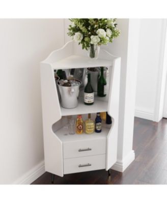 Streamdale Wooden Corner Bar Cabinet with Storage Shelves and Drawers, White