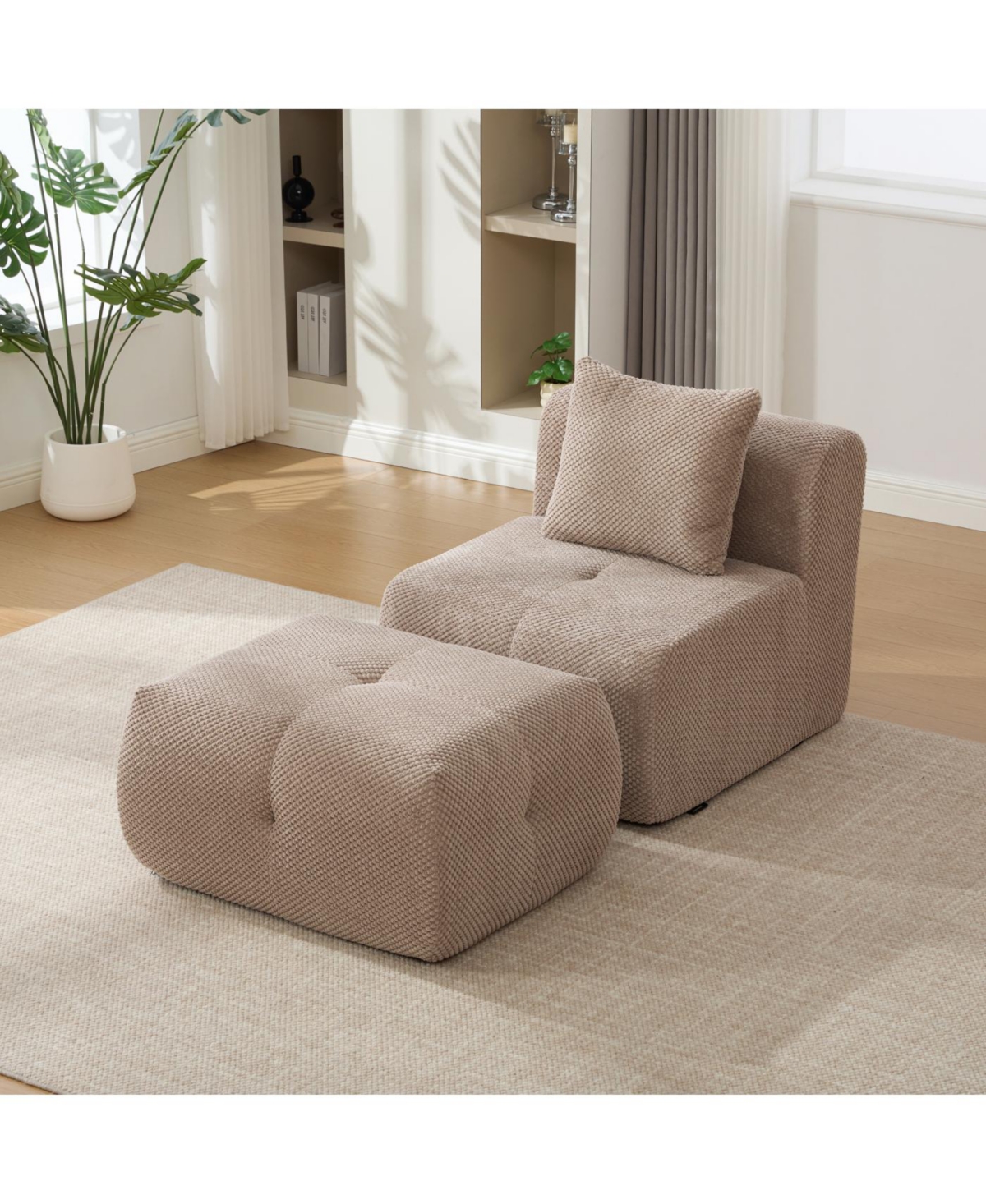 Streamdale 31" Modular Cloud Armless Chair with Ottoman Set, Taupe
