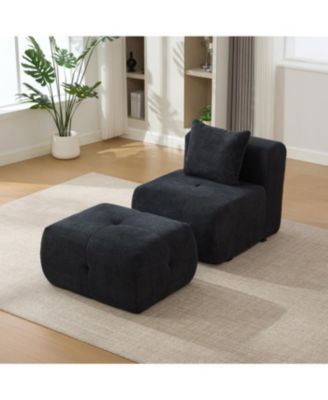 Streamdale Modular Cloud Armless Chair with Ottoman Set, Modern Deep Seat Single Sofa Lounger with Footstool, Charcoal