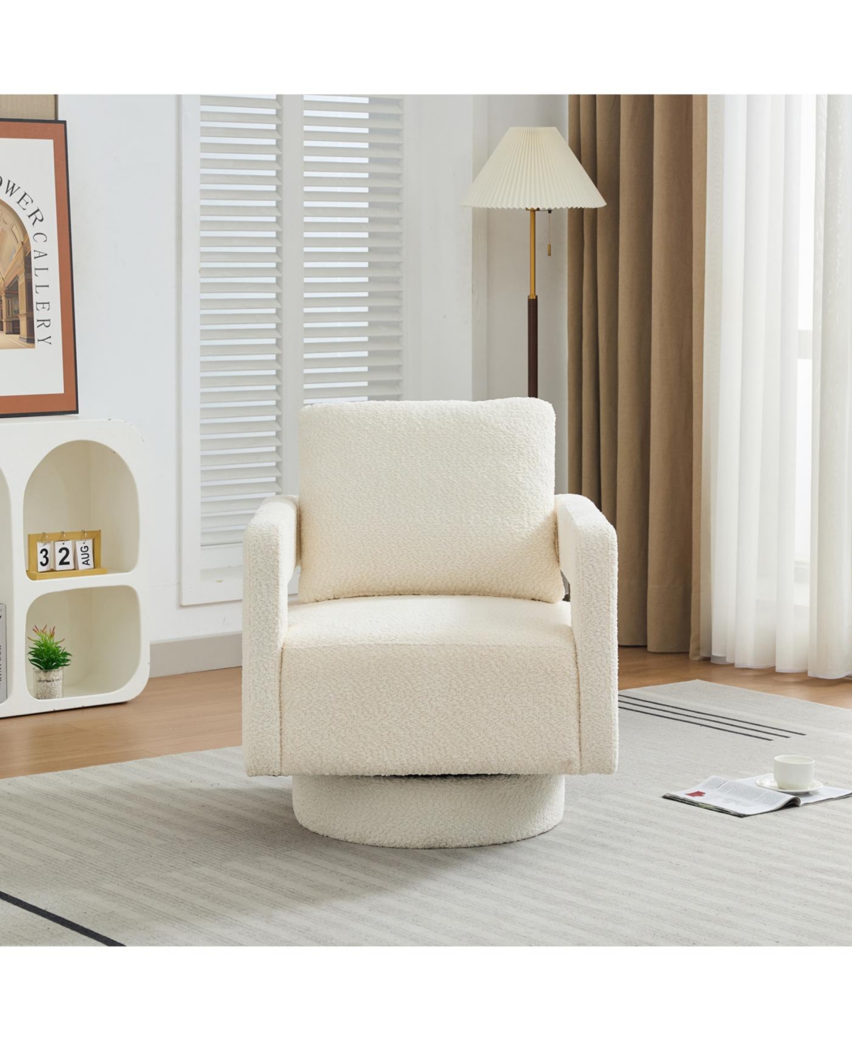 Streamdale Furniture Beige Swivel Accent Chair, Modern Rotating Arm Chair with Open Back