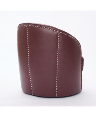 Streamdale Dark Red Leather Swivel Chair, Mid-Century Modern Lounge Chair