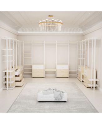 Heavy Duty Closet Organizer System with 6 Drawers, 96 Inch Walk In Clothes Rack with 14 Shelves, 1200 lbs Capacity