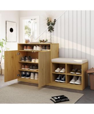 Streamdale Livingroom Cabinet with Shoe Bench, 2 Doors, 3-Tier Shelves, Entryway Bench, 4 Shoe Racks