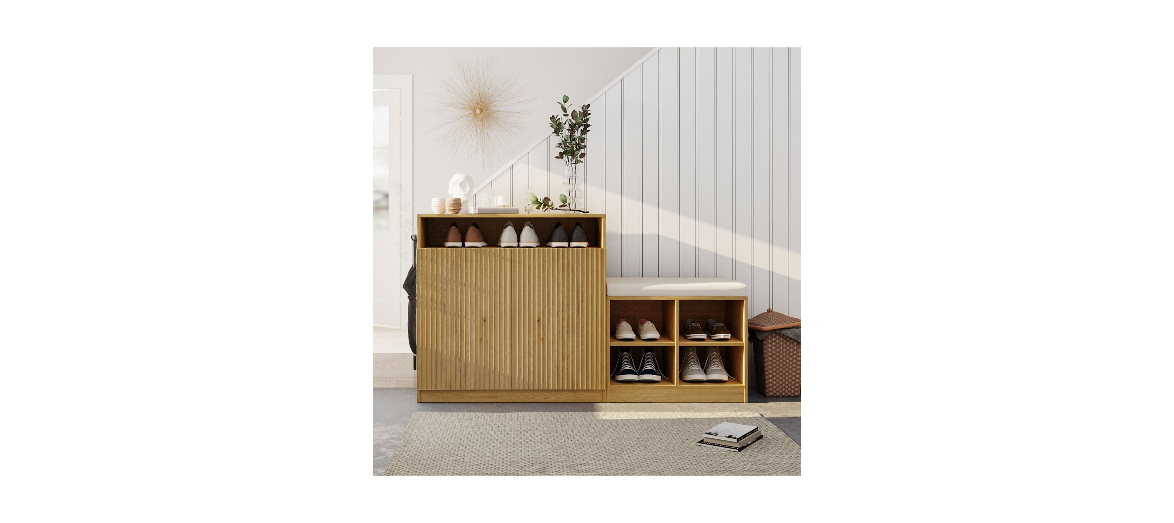 Streamdale Furniture Streamdale Livingroom Cabinet with Shoe Bench, 2 Doors, 3-Tier Shelves, Entryway Bench, 4 Shoe Racks