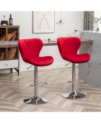 Streamdale Upholstered Adjustable Swivel Barstools in Red, Set of 2